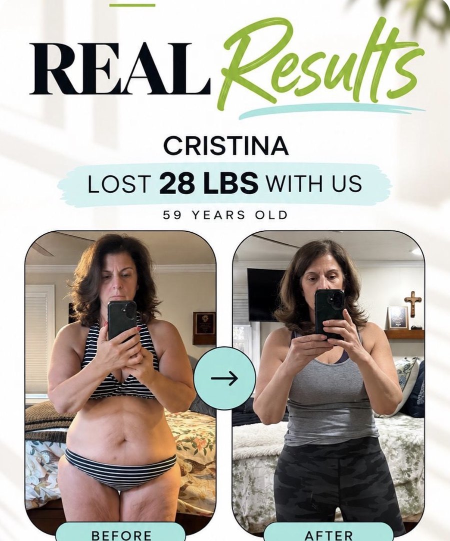 Cristina's before-and-after results card